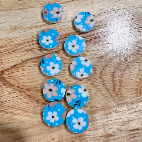 UV Printed 15mm Acrylic Blue/Orange Floral Stud Blanks