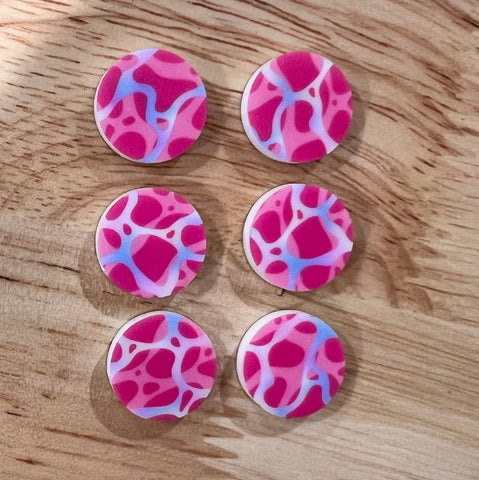 UV Printed 15mm Acrylic Pink Swirl Print Stud Blanks
