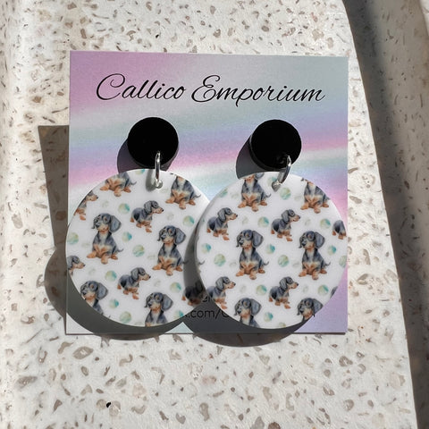 Watercolour Dachshunds - UV Printed Stud Dangles