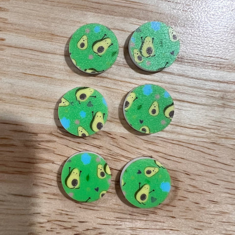 UV Printed 15mm Acrylic Green Avocado’s Stud Blanks