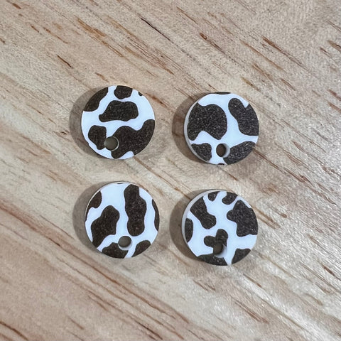 UV Printed 12mm Acrylic Dark Brown Cow Print Earring Toppers (with hole)