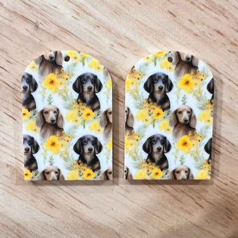 UV Printed Yellow Floral Dachshund Arch Dangle Blanks with hole