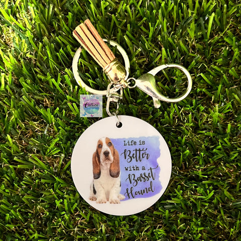 “Life is better with a basset hound” Printed Acrylic Keyring