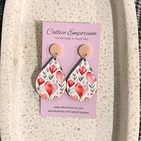 My Valentine Wooden Printed Stud Dangle Earrings