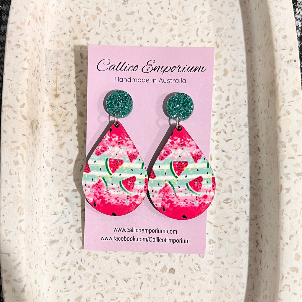 Watermelon Wooden Printed Stud Dangle Earrings