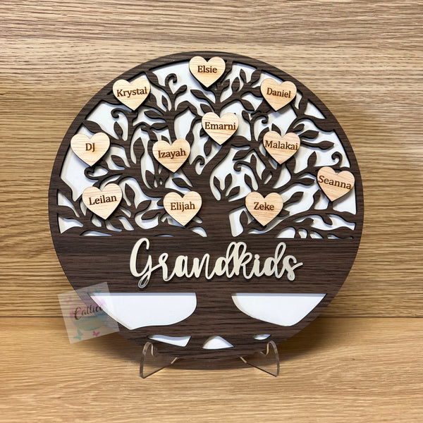Round Family Tree with Hearts - 3D Triple layer  sign with stand