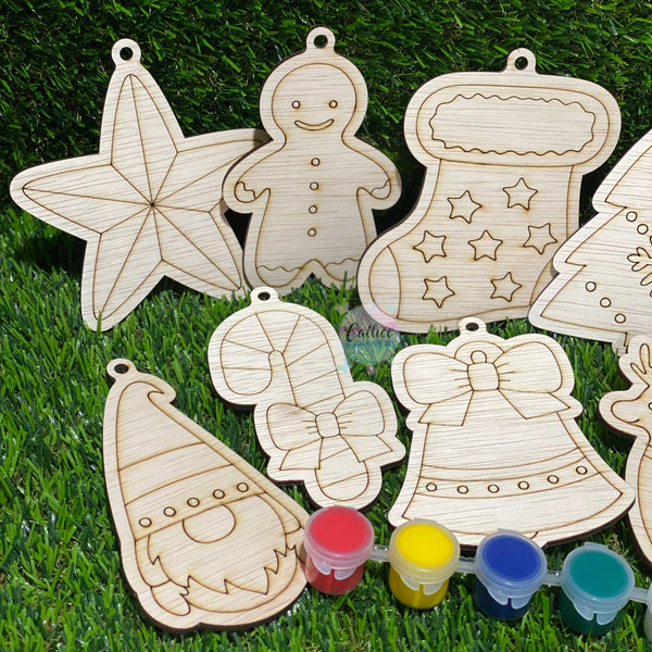 Christmas Craft Pack - 12 x Wooden Ornament Painting Kit