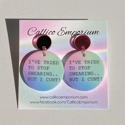 I’ve Tried To Stop Swearing - Pastel Rainbow Printed Stud Dangles