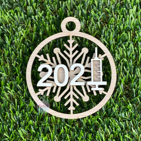 2021 Vaccine Snowflake Double layered Wooden Ornament