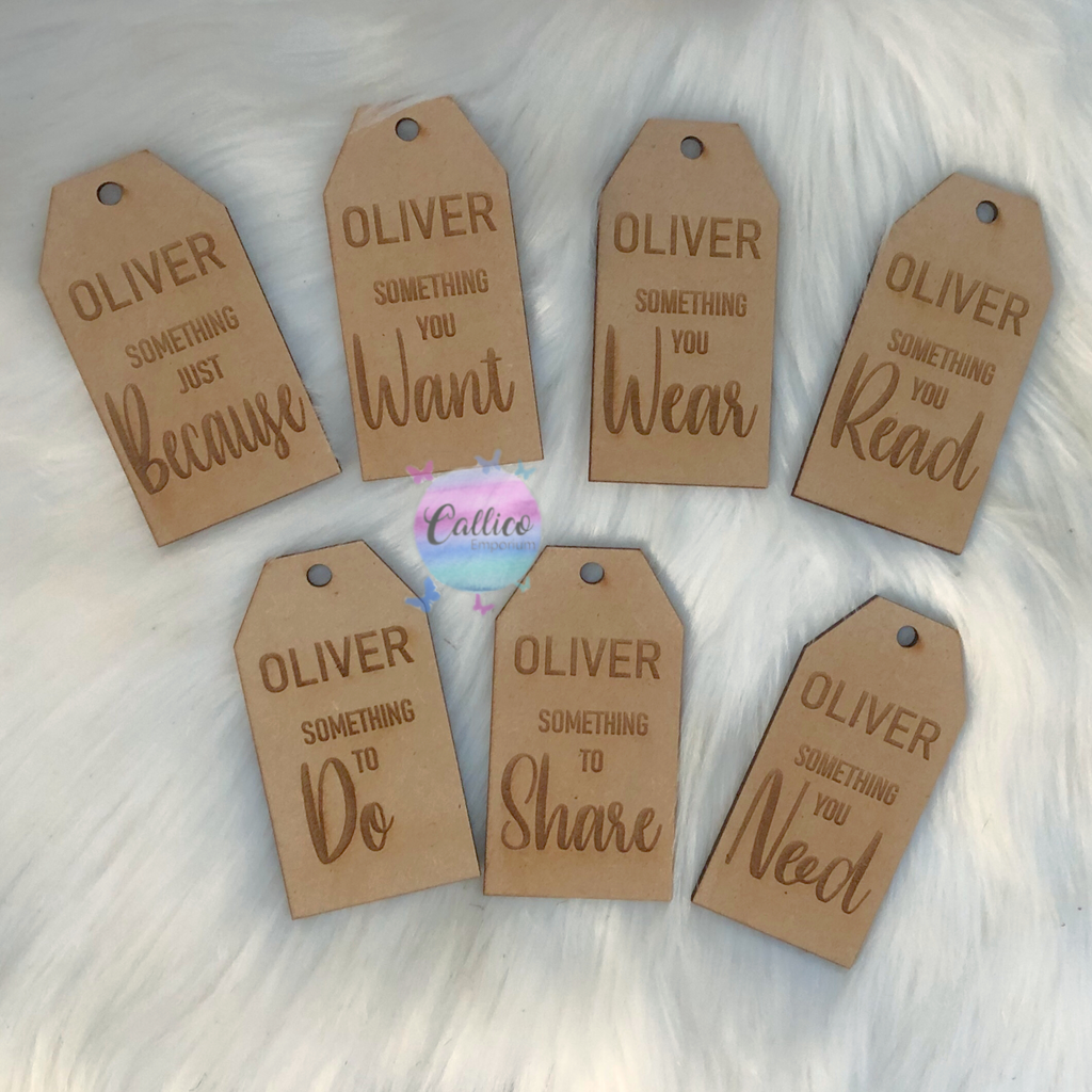 7 things for Christmas wooden engraved tag set