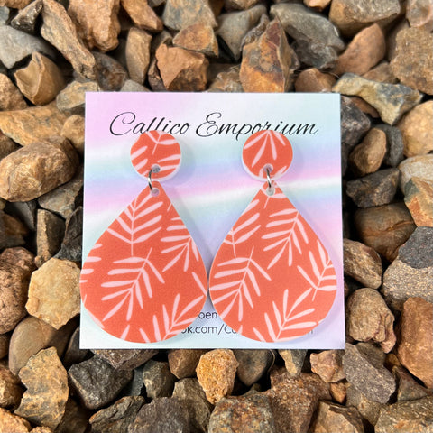 Rust (Burnt Orange) Leaf Print - UV Printed Stud Dangles