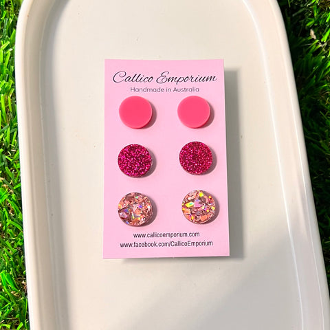 Pinks Acrylic Stud Trio Pack