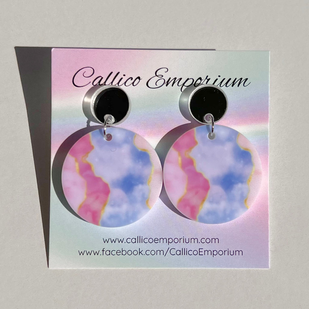 Blue/Pink Geode Style - Printed Stud Dangles