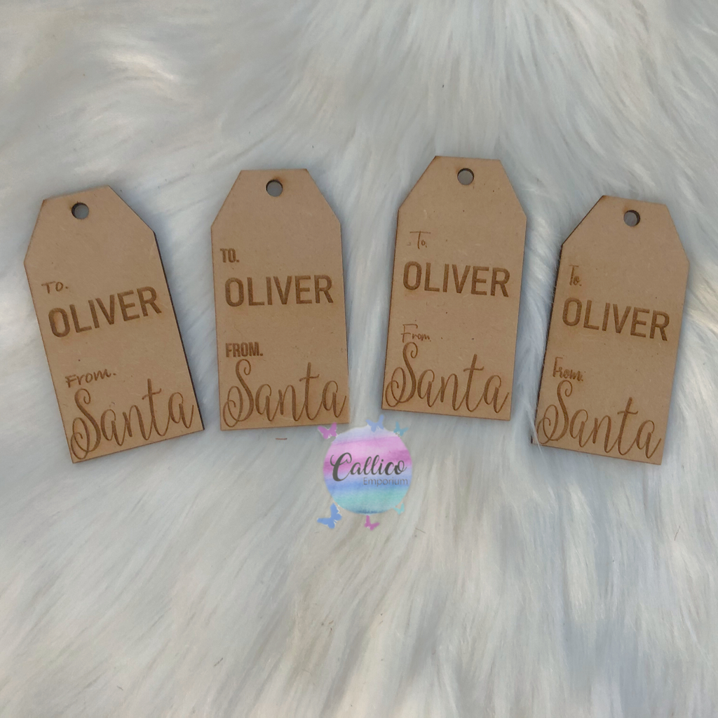 From SANTA personalised Christmas wooden engraved gift tag set