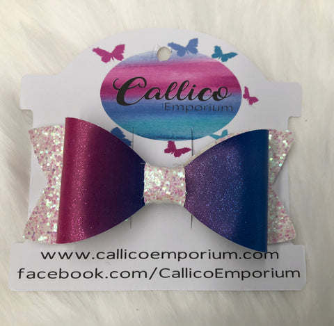 Pink/Purple/Blue Ombré with Marshmallow White/Pink Glitter Hair Bow with bow clip