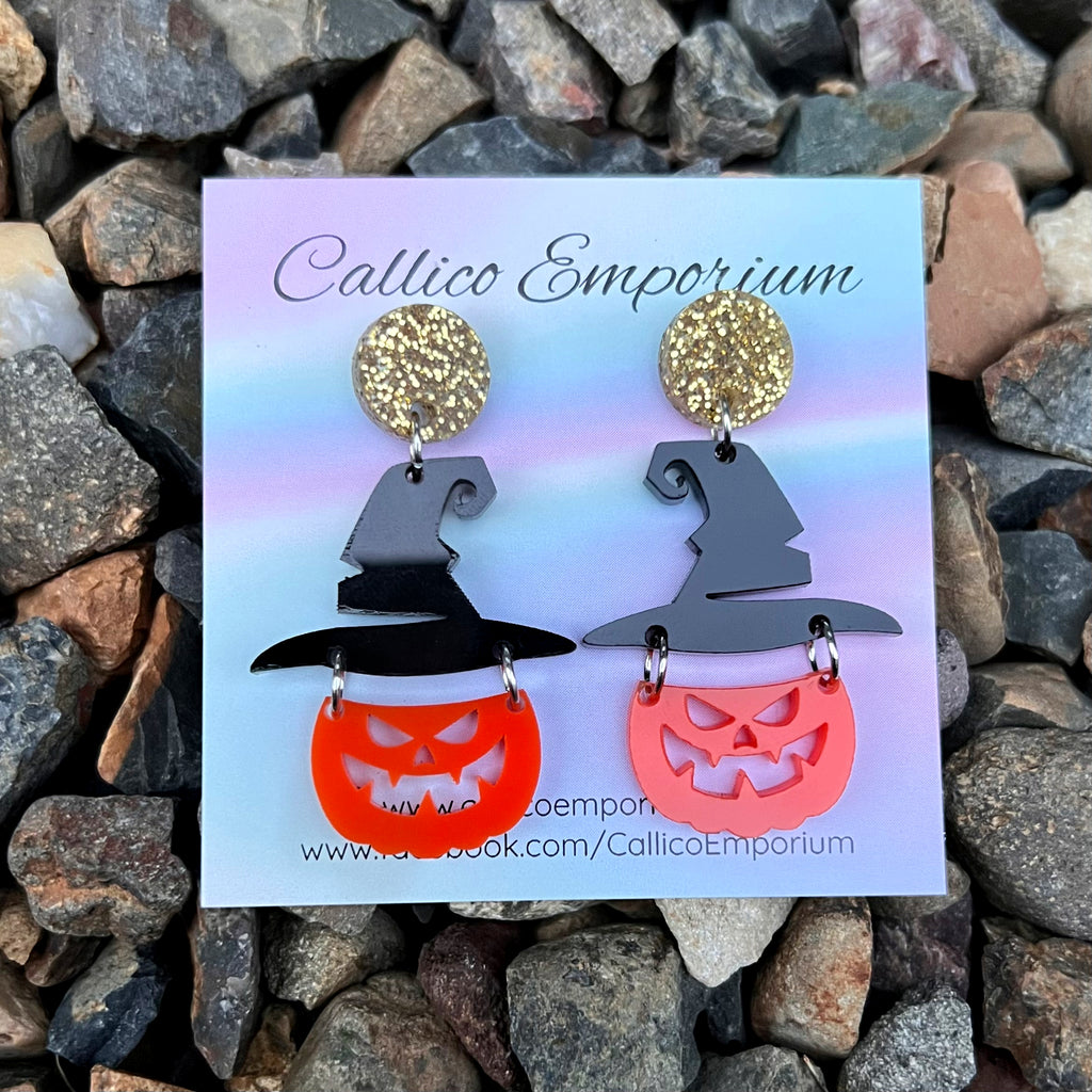 Pumpkin Witch Halloween Dangle Stud Earrings