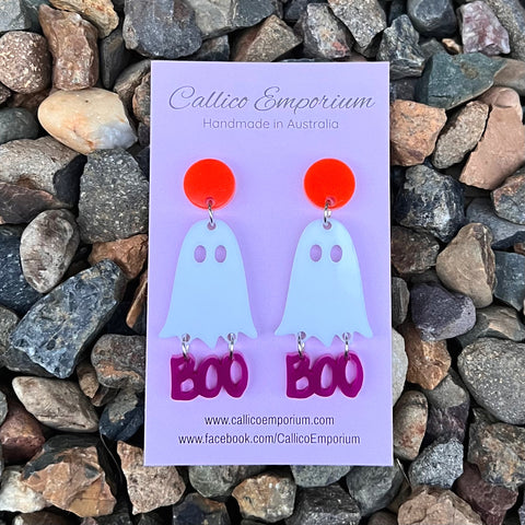 BOO Ghost Halloween Dangle Stud Earrings