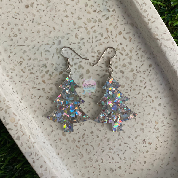 Chunky Glitter Christmas Tree Dangle Earrings