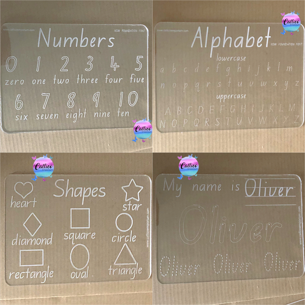 Acrylic Trace and Wipe Learning Board - Set of 4 - My Name Is, Shapes, Numbers & Alphabet