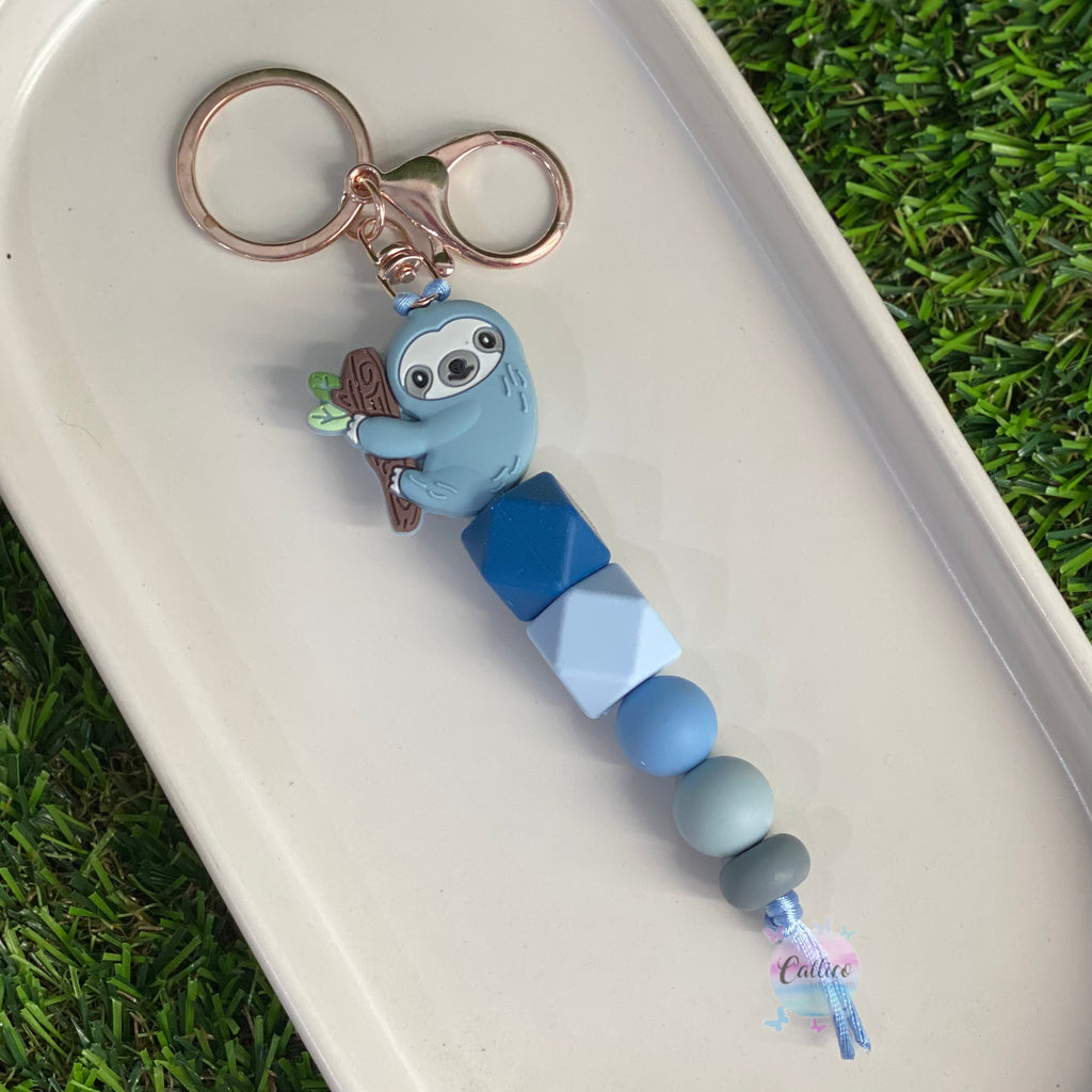 “Blue Sloth” Beaded Keychain