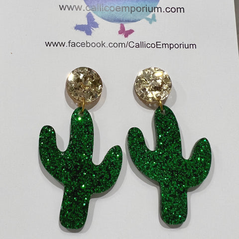Cactus Glitter Dangle Stud Earrings