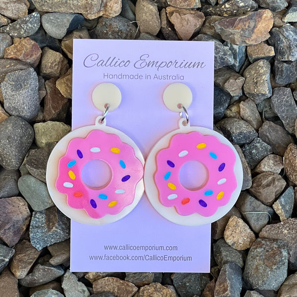 Pink Iced Donut Double layered Acrylic Stud Dangle Earrings