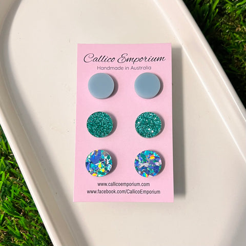 Blues Acrylic Stud Trio Pack