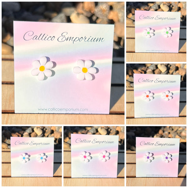 Daisy White Acrylic Studs - assorted colours