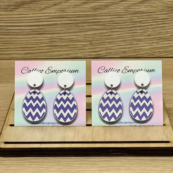 Acrylic Easter Stud Dangle Earrings - Chevron or Dots