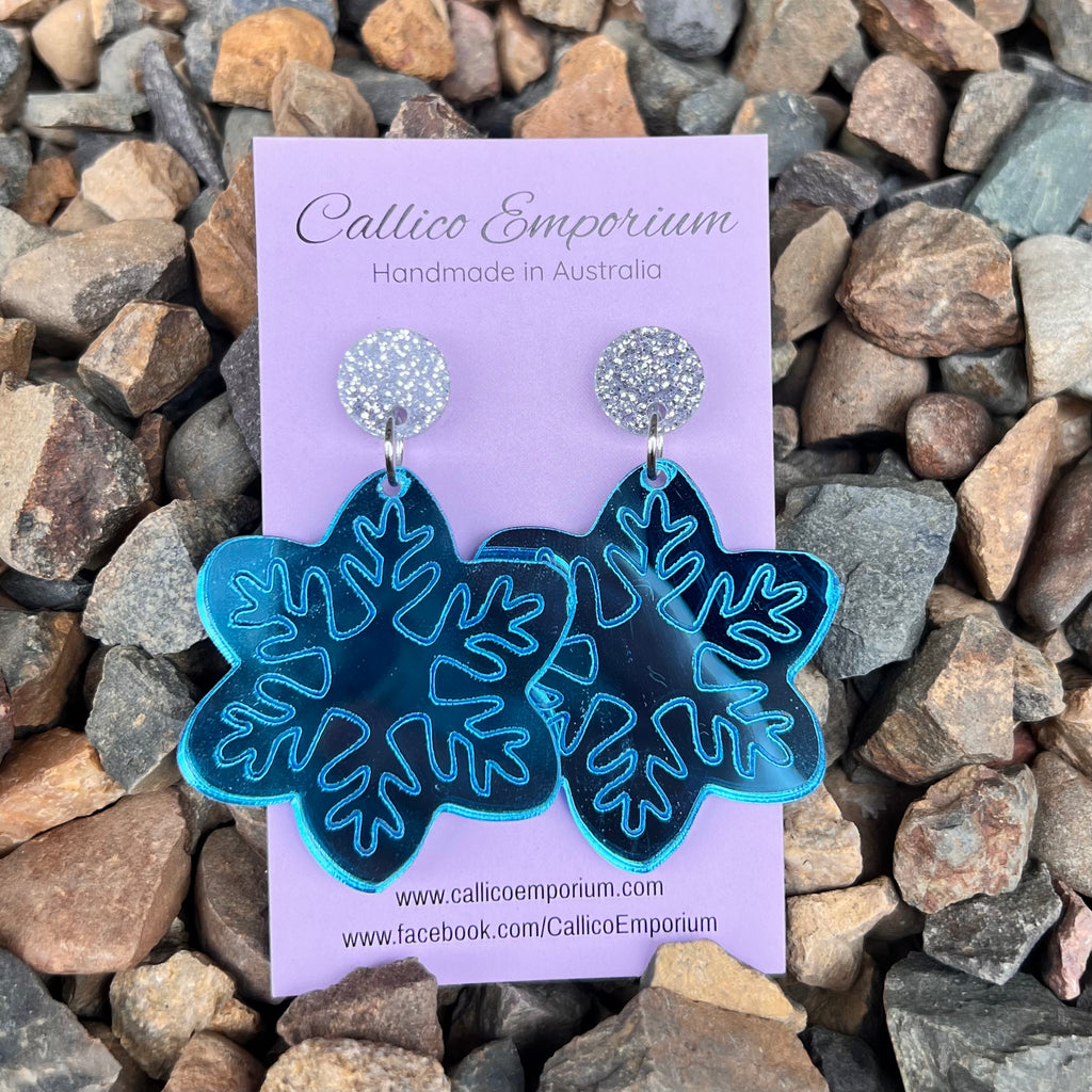 Blue Snowflake Acrylic Stud Dangle Earrings
