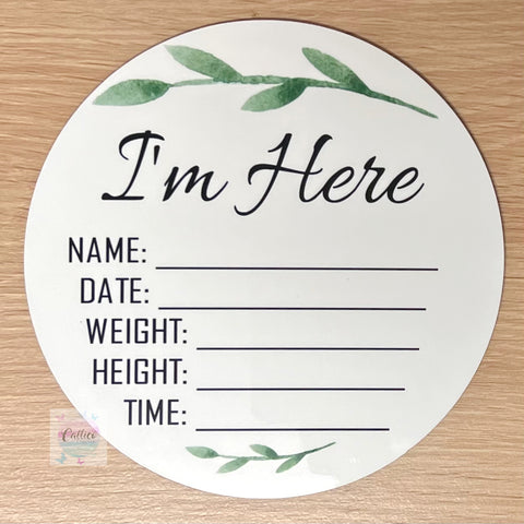 Leaf I’m Here Birth Announcement Disc