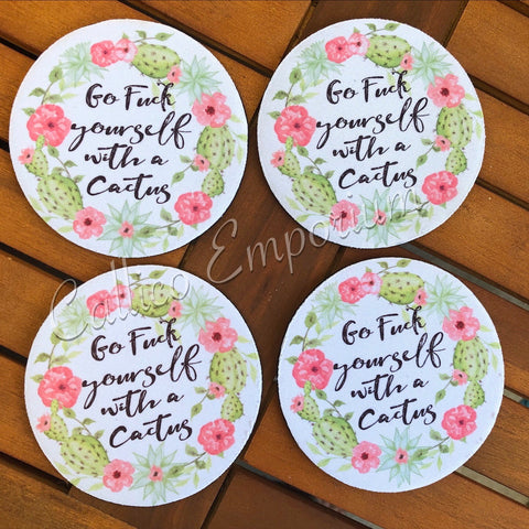 Go F&@k Yourself With A Cactus Neoprene Coaster set of 4