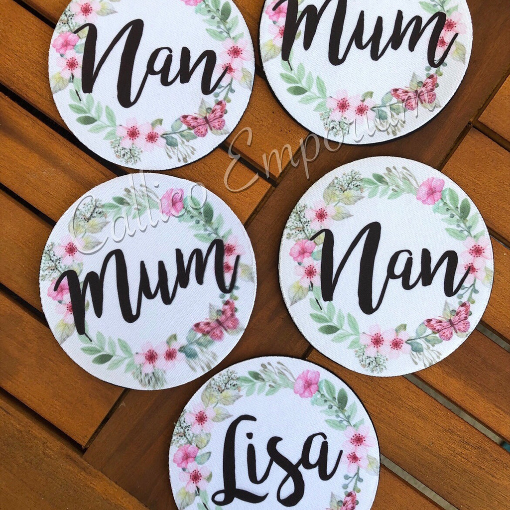 Floral Personalised Neoprene Coaster set of 4 - any name
