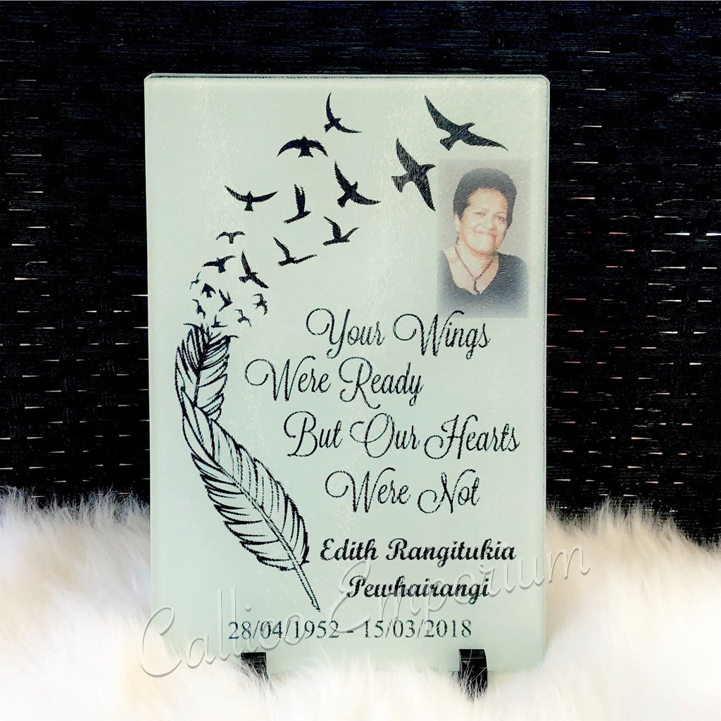 “Your wings were ready” Photo Memorial Glass Plaque